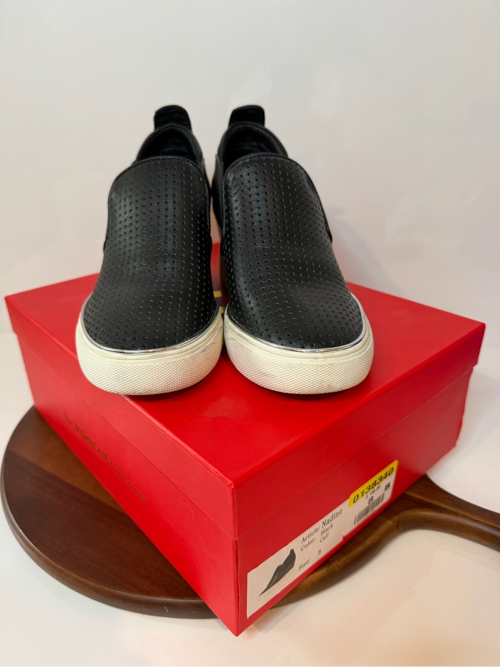 The WISHBONE Collection Nadine Perforated Leather Wedge Sneaker 8M Black